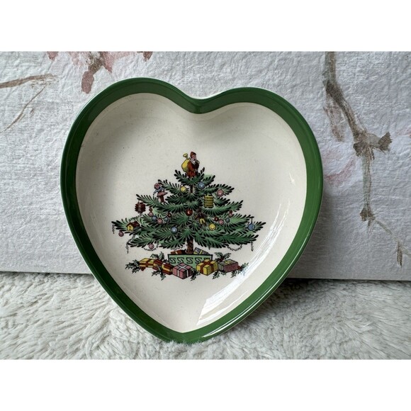 Spode Accessories - Vintage Spode England Christmas Tree Heart Jewerly Ring Trinket Dish EUC